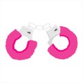 Fur pink handcuffs. Vector realistic illustration. Sexual toy for adults isolated on a white background. Royalty Free Stock Photo